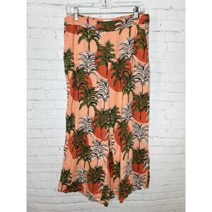 Nicole Miller Orange Palm Print 100% Linen Pants Womens Large